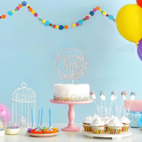 غلاف كيك مستر آند مسز مع فراشة، فضي لامع للعروس والعريس وحفلات الزفاف والعريس وتزيين كعكة الحب، لوازم حفل الخطوبة / الذكرى السنوية in Kuwait