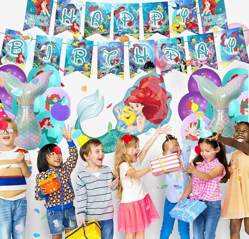 Little Mermaid Birthday Party Decorations for Girls Ariel Princess Birthday Party Supplies Includes Happy Birthday Banner,Latex Balloons, Shaped Foil Balloons, Cake Topper, Cupcake Toppers for Girls Little Mermaid Party Gift in Kuwait