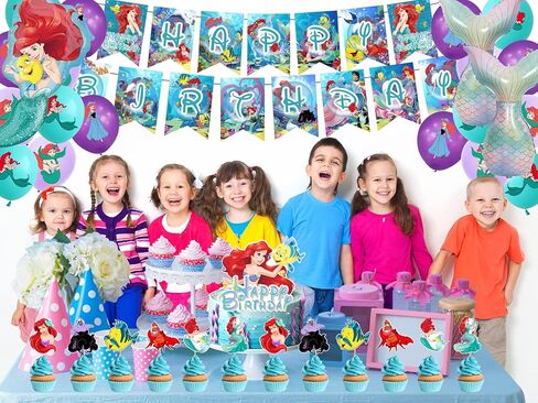Little Mermaid Birthday Party Decorations for Girls Ariel Princess Birthday Party Supplies Includes Happy Birthday Banner,Latex Balloons, Shaped Foil Balloons, Cake Topper, Cupcake Toppers for Girls Little Mermaid Party Gift in Kuwait
