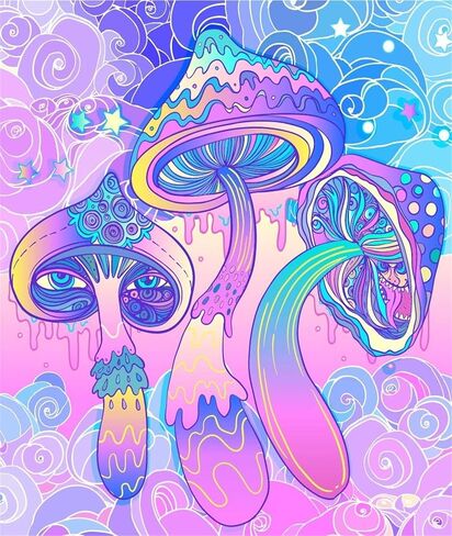 Xiyuekisu الماس الفن السحري الفطر الهلوسة نابضة بالحياة تريبي 60S مجردة حمض الأزتيك (2) DIY 5D الحفر الكامل الماس اللوحة عدة (مجموعة حسب الرقم)، مجموعات الطلاء الماس للبالغين (12 × 16 بوصة) in Kuwait