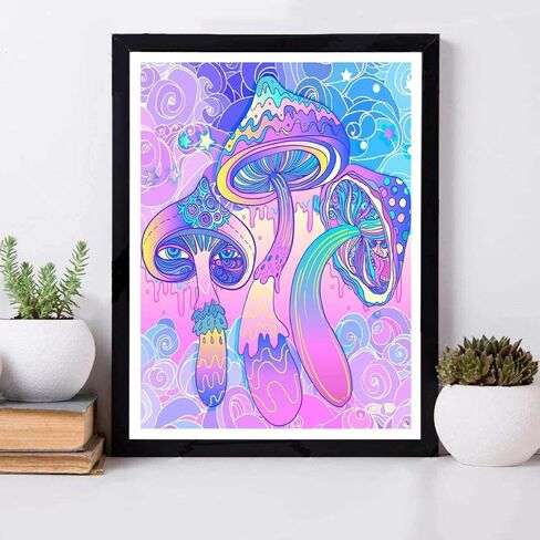 Xiyuekisu الماس الفن السحري الفطر الهلوسة نابضة بالحياة تريبي 60S مجردة حمض الأزتيك (2) DIY 5D الحفر الكامل الماس اللوحة عدة (مجموعة حسب الرقم)، مجموعات الطلاء الماس للبالغين (12 × 16 بوصة) in Kuwait