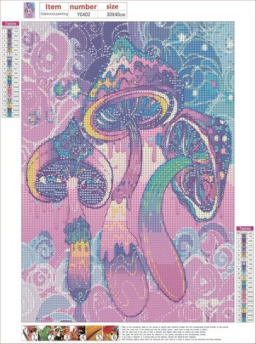 Xiyuekisu الماس الفن السحري الفطر الهلوسة نابضة بالحياة تريبي 60S مجردة حمض الأزتيك (2) DIY 5D الحفر الكامل الماس اللوحة عدة (مجموعة حسب الرقم)، مجموعات الطلاء الماس للبالغين (12 × 16 بوصة) in Kuwait