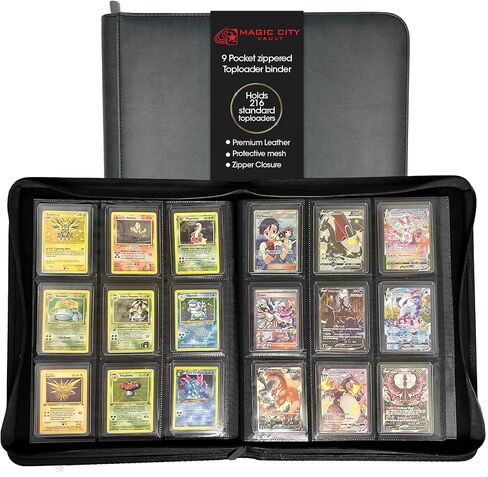 Magic City Vault 9 Pocket Leather TopLoader Binder | Holds 216 3"x4" Toploader Hard Cases | Premium Leather | Side Load Sleeve | Compatible with Pokemon, Magic the Gathering, Sports & More! in Saudi Arabia