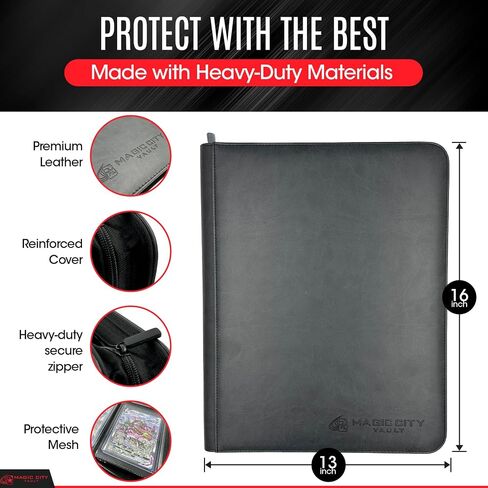 Magic City Vault 9 Pocket Leather TopLoader Binder | Holds 216 3"x4" Toploader Hard Cases | Premium Leather | Side Load Sleeve | Compatible with Pokemon, Magic the Gathering, Sports & More! in Saudi Arabia