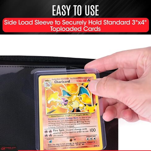 Magic City Vault 9 Pocket Leather TopLoader Binder | Holds 216 3"x4" Toploader Hard Cases | Premium Leather | Side Load Sleeve | Compatible with Pokemon, Magic the Gathering, Sports & More! in Saudi Arabia