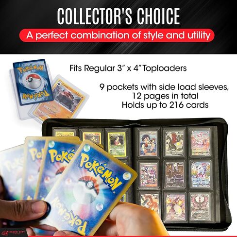 Magic City Vault 9 Pocket Leather TopLoader Binder | Holds 216 3"x4" Toploader Hard Cases | Premium Leather | Side Load Sleeve | Compatible with Pokemon, Magic the Gathering, Sports & More! in Saudi Arabia