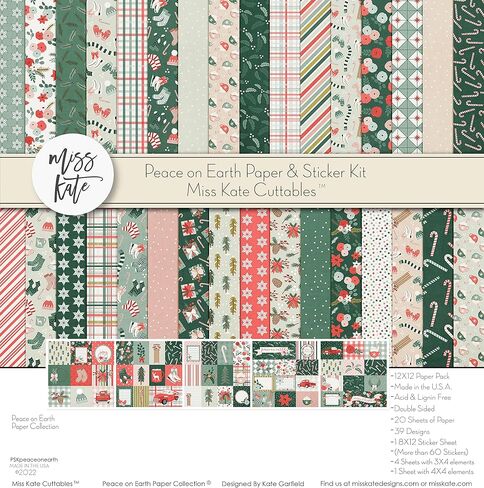 Paper & Sticker Kit - Peace on Earth - for Christmas Santa - 20 Double-Sided 12x12 Papers with 39 Designs & 1 8X12 Sticker Sheet - Scrapbooking Card Making Crafting - by Miss Kate Cuttables in Saudi Arabia