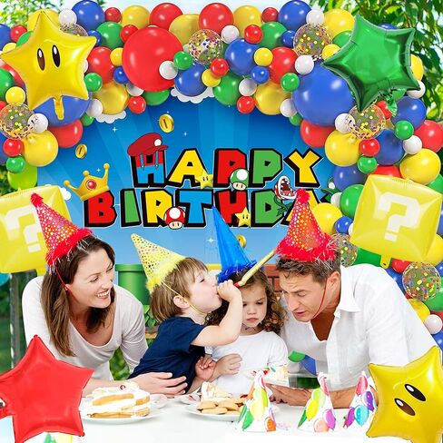 122pc Game Birthday Party Supplies Super Bros Birthday Decorations Party Decorations Include Backdrop, Latex Balloons, Foil Balloons for Boys Girls Game Theme Party in Kuwait