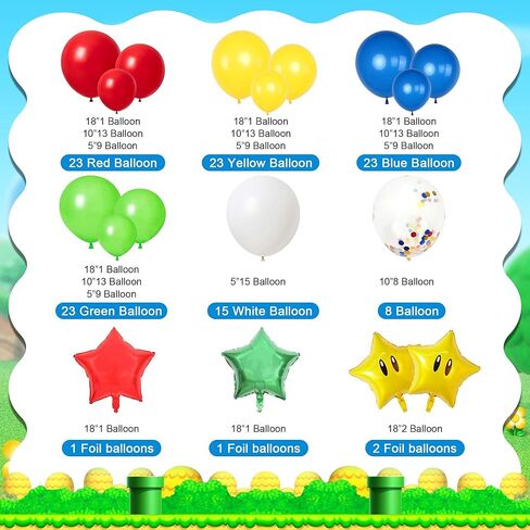 122pc Game Birthday Party Supplies Super Bros Birthday Decorations Party Decorations Include Backdrop, Latex Balloons, Foil Balloons for Boys Girls Game Theme Party in Kuwait