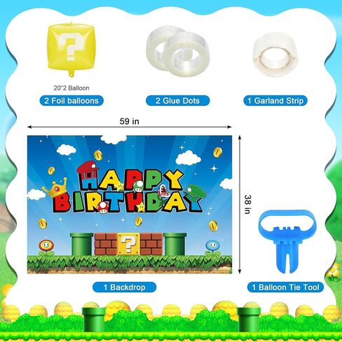 122pc Game Birthday Party Supplies Super Bros Birthday Decorations Party Decorations Include Backdrop, Latex Balloons, Foil Balloons for Boys Girls Game Theme Party in Kuwait
