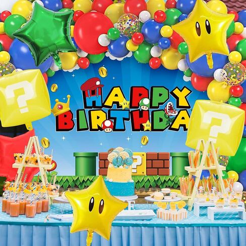 122pc Game Birthday Party Supplies Super Bros Birthday Decorations Party Decorations Include Backdrop, Latex Balloons, Foil Balloons for Boys Girls Game Theme Party in Kuwait