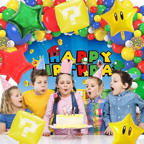 122pc Game Birthday Party Supplies Super Bros Birthday Decorations Party Decorations Include Backdrop, Latex Balloons, Foil Balloons for Boys Girls Game Theme Party in Kuwait