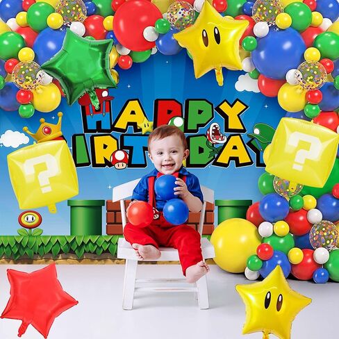 122pc Game Birthday Party Supplies Super Bros Birthday Decorations Party Decorations Include Backdrop, Latex Balloons, Foil Balloons for Boys Girls Game Theme Party in Kuwait
