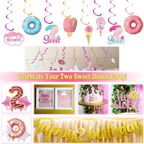 BIUBIU Donut Theme Two Sweet Birthday Decorations for Girl 2nd Party Supplies 2 Year Old Backdrop Cake Topper Two Sweet Letters Balloon Donut Grow Up Banner Fringe Curtain Unique Favor Idea in Kuwait