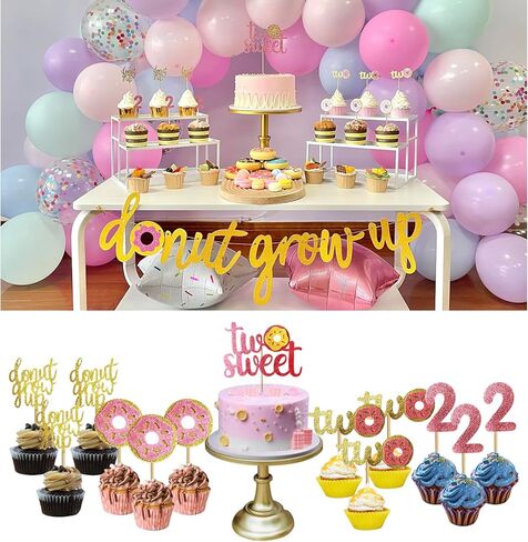 BIUBIU Donut Theme Two Sweet Birthday Decorations for Girl 2nd Party Supplies 2 Year Old Backdrop Cake Topper Two Sweet Letters Balloon Donut Grow Up Banner Fringe Curtain Unique Favor Idea in Kuwait