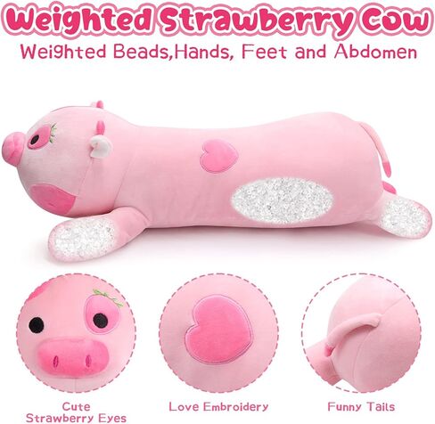 KOPHINYE Weighted Cow Stuffed Animal - 27.5" 3lb Kaiwii Weighted Stuffed Animals for Anxiety, Cute Strawberry Cow Weighted Plush Big Cow Pillow Gift for Kids and Adults in Kuwait