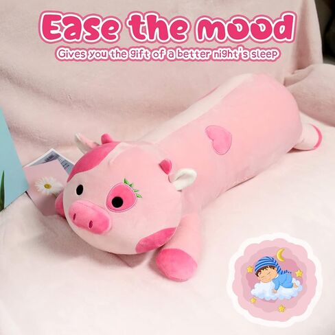 KOPHINYE Weighted Cow Stuffed Animal - 27.5" 3lb Kaiwii Weighted Stuffed Animals for Anxiety, Cute Strawberry Cow Weighted Plush Big Cow Pillow Gift for Kids and Adults in Kuwait