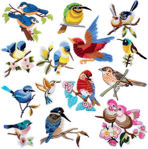 PAGOW 14PCS Embroidery Patches Birds, Birdie Iron On Patches, Embroidered Motif Applique Sticker DIY Accessory Sew on Patch for Jeans, Clothing, Backpacks (14 Differ Sizes) in Saudi Arabia
