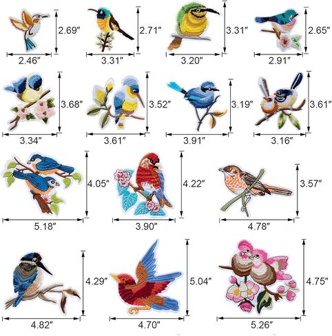 PAGOW 14PCS Embroidery Patches Birds, Birdie Iron On Patches, Embroidered Motif Applique Sticker DIY Accessory Sew on Patch for Jeans, Clothing, Backpacks (14 Differ Sizes) in Saudi Arabia