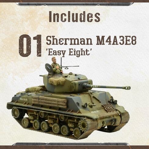 تم تسليم ألعاب الحرب - مصغرات بولت أكشن - ألعاب أمراء الحرب M4A3E8 Sherman Easy Eight منمنمات 28 مم، خزان متوسط، بطاقات، ورقة ملصق، نرد، دليل، علامات، حزمة رقمية - مجموعة نماذج مجسمة in Kuwait