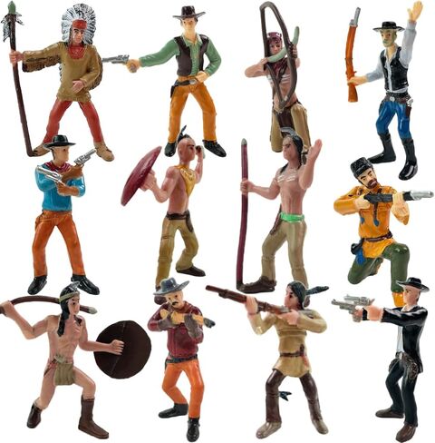 Liberty Imports 12 Pcs Wild West Cowboys and Native American Indians Plastic Toy Figure Soldiers, Realistic Western Playset in Assorted Poses and Weapons in Saudi Arabia