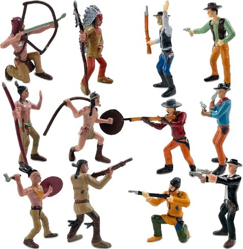 Liberty Imports 12 Pcs Wild West Cowboys and Native American Indians Plastic Toy Figure Soldiers, Realistic Western Playset in Assorted Poses and Weapons in Saudi Arabia