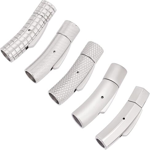 يونيكرافتابل 5 مجموعات 5 انماط من الستانلس ستيل 304، مشابك انبوبية بفتحة 5 ~ 6 ملم، مشابك عمود معدنية موصلات طرفية بحبل جلدي لصنع المجوهرات، لون الستانلس ستيل in Kuwait