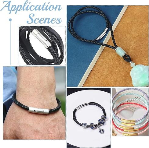 يونيكرافتابل 5 مجموعات 5 انماط من الستانلس ستيل 304، مشابك انبوبية بفتحة 5 ~ 6 ملم، مشابك عمود معدنية موصلات طرفية بحبل جلدي لصنع المجوهرات، لون الستانلس ستيل in Kuwait