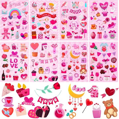 ملصقات عيد الحب للأطفال، 16 ورقة ملصقات عيد الحب اللطيفة لسجل القصاصات ومذكرات الهاتف DIY، هدية عيد الحب، لوازم الحفلات ومكافأة الفصل الدراسي in Kuwait