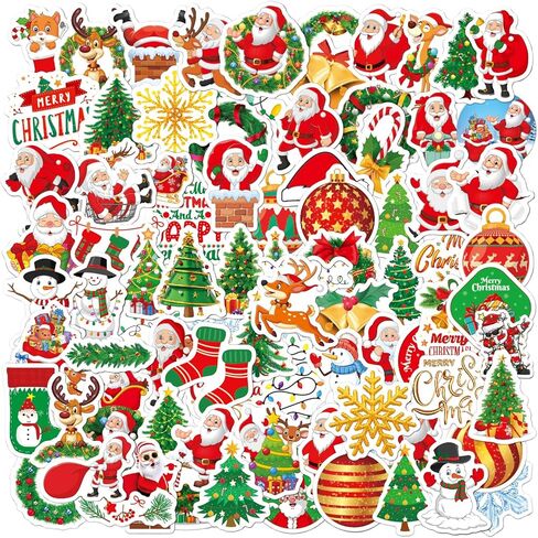100 Pcs Christmas Stickers for Kids, Size：4-5cm Best Gift for Christmas Holiday Stickers Pack Christman, Snow Man, and Christmas Tree Vinyl Stickers for Water Bottle Christmas Party Favors in Kuwait