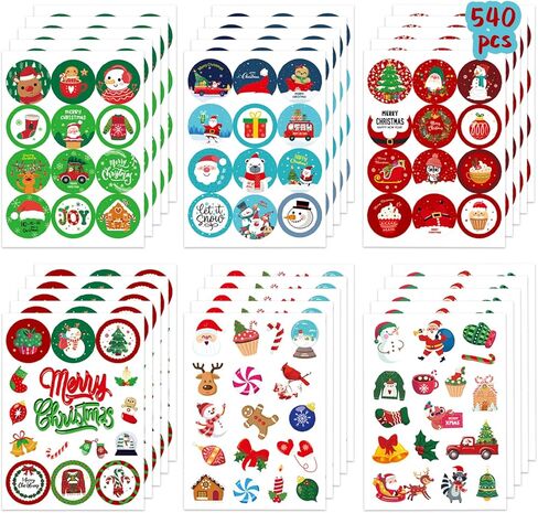 chinyuti 540pcs ملصقات عيد الميلاد للأطفال، ملصقات عيد ميلاد سعيد السائبة عيد الميلاد تحت عنوان ملصقات عطلة للأطفال الفصول الدراسية الهدايا أكياس المغلفات بطاقات سكرابوكينغ زينة حفلة عيد الميلاد in Kuwait