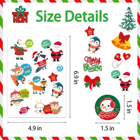 chinyuti 540pcs ملصقات عيد الميلاد للأطفال، ملصقات عيد ميلاد سعيد السائبة عيد الميلاد تحت عنوان ملصقات عطلة للأطفال الفصول الدراسية الهدايا أكياس المغلفات بطاقات سكرابوكينغ زينة حفلة عيد الميلاد in Kuwait