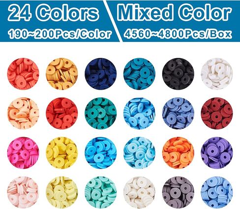 Beadthoven 9120pcs 4mm Vinyl Clay Heishi Beads Kit 24Colors Flat Round Disc Polymer Clay Beads Loose Handmade Spacers for DIY Necklace Bracelet Jewelry Making Beading Supplies in Saudi Arabia