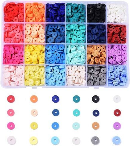 Beadthoven 9120pcs 4mm Vinyl Clay Heishi Beads Kit 24Colors Flat Round Disc Polymer Clay Beads Loose Handmade Spacers for DIY Necklace Bracelet Jewelry Making Beading Supplies in Saudi Arabia