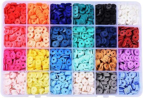 Beadthoven 9120pcs 4mm Vinyl Clay Heishi Beads Kit 24Colors Flat Round Disc Polymer Clay Beads Loose Handmade Spacers for DIY Necklace Bracelet Jewelry Making Beading Supplies in Saudi Arabia