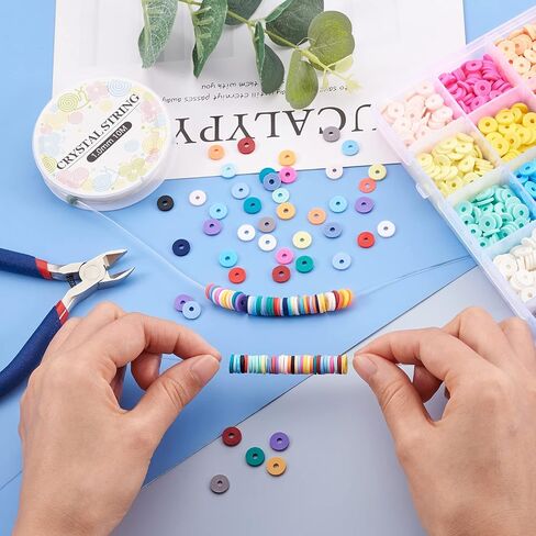 Beadthoven 9120pcs 4mm Vinyl Clay Heishi Beads Kit 24Colors Flat Round Disc Polymer Clay Beads Loose Handmade Spacers for DIY Necklace Bracelet Jewelry Making Beading Supplies in Saudi Arabia