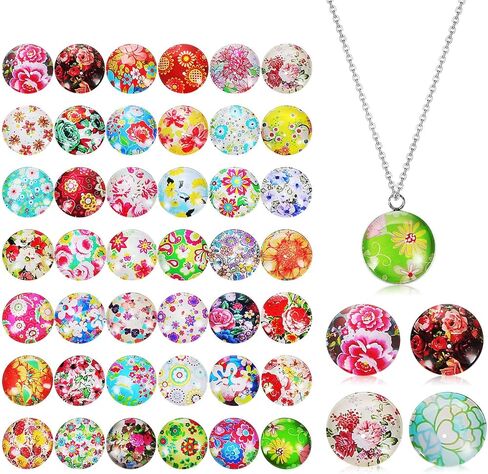 TEHAUX Glass Dome Cabochons, Glass Cabochons Round Cabochons Tiles Round Glass Mosaic Glass Mosaic Mosaic Tiles Cabochons Stones for Jewelry Making 25mm 50pcs in Kuwait