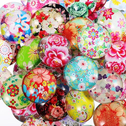 TEHAUX Glass Dome Cabochons, Glass Cabochons Round Cabochons Tiles Round Glass Mosaic Glass Mosaic Mosaic Tiles Cabochons Stones for Jewelry Making 25mm 50pcs in Kuwait