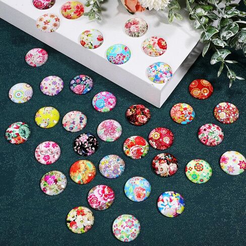 TEHAUX Glass Dome Cabochons, Glass Cabochons Round Cabochons Tiles Round Glass Mosaic Glass Mosaic Mosaic Tiles Cabochons Stones for Jewelry Making 25mm 50pcs in Kuwait