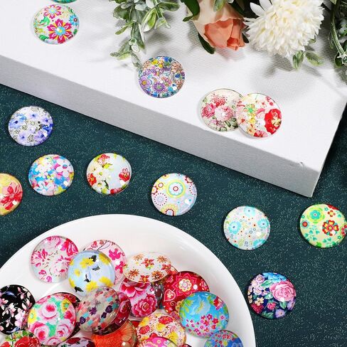 TEHAUX Glass Dome Cabochons, Glass Cabochons Round Cabochons Tiles Round Glass Mosaic Glass Mosaic Mosaic Tiles Cabochons Stones for Jewelry Making 25mm 50pcs in Kuwait