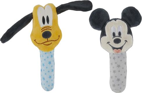 Disney Mickey Mouse and Goofy Assorted Plush Lovie Rattle Set Pack of 2 - Soft and Cuddly Plush Material, Built-in Rattle for Sensory Stimulation,Vibrant Colors and Intricate Details in Kuwait