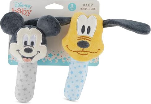 Disney Mickey Mouse and Goofy Assorted Plush Lovie Rattle Set Pack of 2 - Soft and Cuddly Plush Material, Built-in Rattle for Sensory Stimulation,Vibrant Colors and Intricate Details in Kuwait