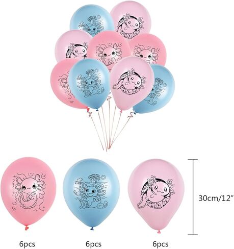 لوازم حفلات اعياد الميلاد من اكسولوتل، مجموعة ديكورات حفلات بطابع اكسولوتل تتضمن بالونات لاتكس، لافتة عيد ميلاد سعيد، زينة كعكة لمحبي اكسولوتل in Kuwait