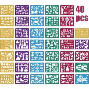 مجموعة استنسل رسم بلاستيكية مكونة من 40 قطعة من كايمي، استنسل للأطفال مع أكثر من 400 نمط مختلف هي هدية للأولاد والبنات in Kuwait