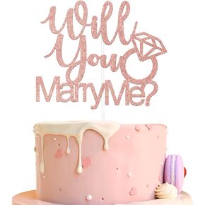 ARUTPER Ruepartydeoret Will You Marry Me Cake Top ، Marry Me Cake Decorations, He Asked She Said Y، ديكور كعكة خاتم الخطوبة ولوازم حفلات الزفاف روز جولد لامع in Kuwait