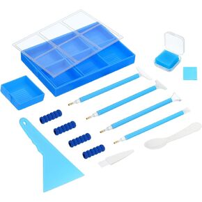 PATIKIL Diamond Painted Tray, 26PCS Diamond Painted Accessories Organizer Kits Large Diamond Art Trays Bead Rhinestone Sorting Tray Square Craft Tools with Pens Spoon Brush Clay, Blue