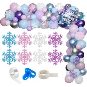 Winter Onederland Balloon Garland, Pink, Blue,Purple Balloon Arch with Glitter Snowflake and Snowflake Mylar Balloon for Girls Winter Wonderland Birthday,Frozen Snowflake Party, Baby Its Cold Outside in Kuwait