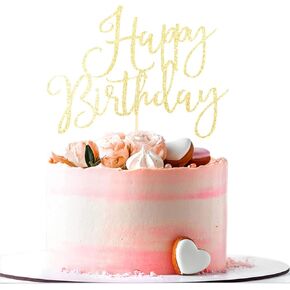 زينة كعكة عيد ميلاد سعيد، لوازم تزيين حفلات اعياد الميلاد، ذهبي لامع in Kuwait