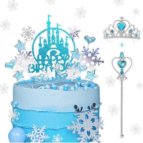 زينة كعكة عيد ميلاد سعيد للبنات لتزيين كعكة الثلج 27 قطعة على شكل ندفات ثلج لتزيين حفلات عيد ميلاد الفتيات هدية عيد ميلاد سعيد مع مجموعة تيجان وعصا in Kuwait