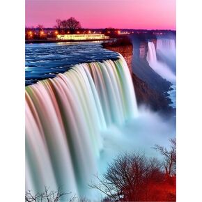 Rovepic 5D Diamond Painting Kits Waterfall Forest Round Full Drill, DIY Paint with Diamonds Art Landscape Crystal Rhinestone Cross Stitch for Home Office Wall Crafts Decorations 12×16 Inch in Kuwait